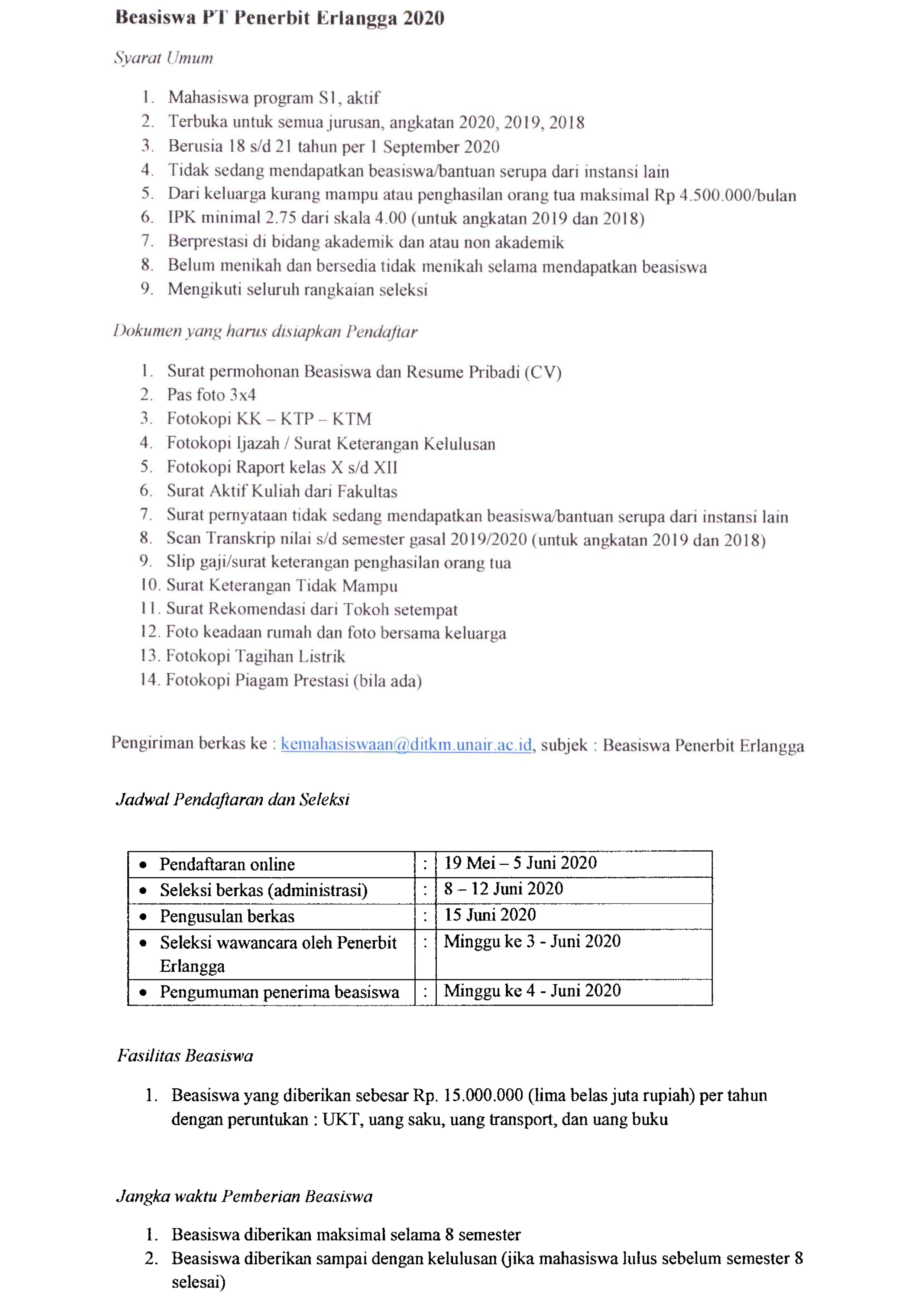 Informasi Beasiswa Penerbit Erlangga 2020